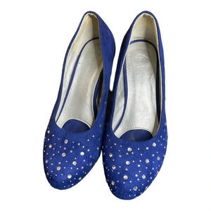 Lane Bryant Women's Blue Faux Suede Crystal Accent Medium Heel Shoe Size 8W